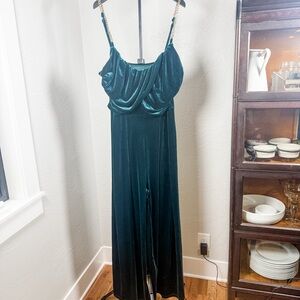 CIDER Emerald Green Velvet Chain Strap Wide Leg Jumpsuit Plus Size 2X